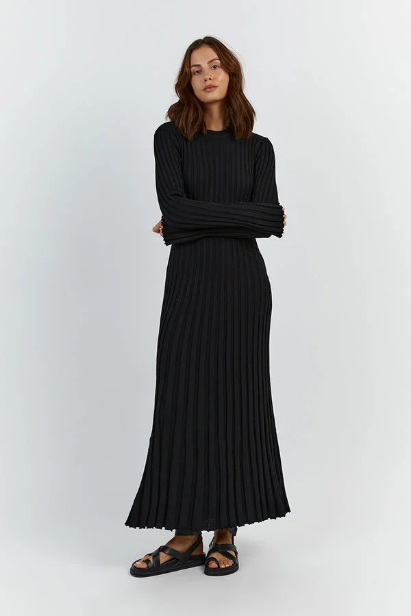 ARELLE - CREW NECK SLEEVED KNIT MIDI DRESS