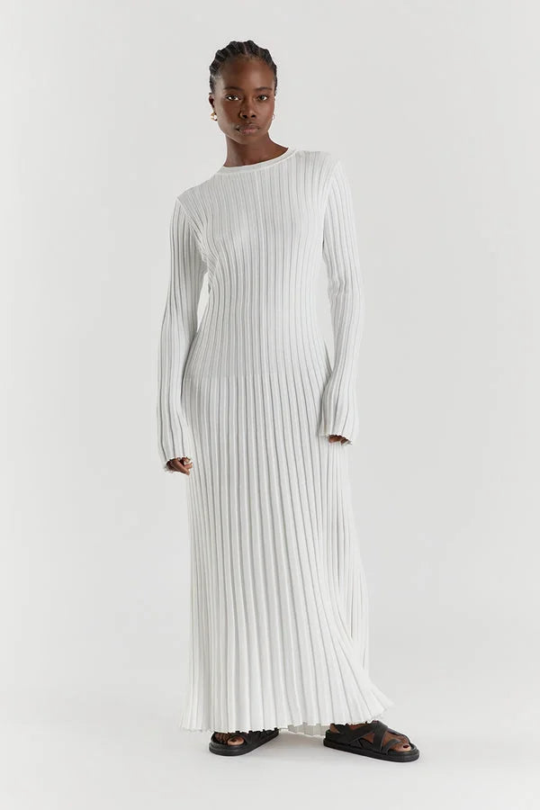 ARELLE - CREW NECK SLEEVED KNIT MIDI DRESS